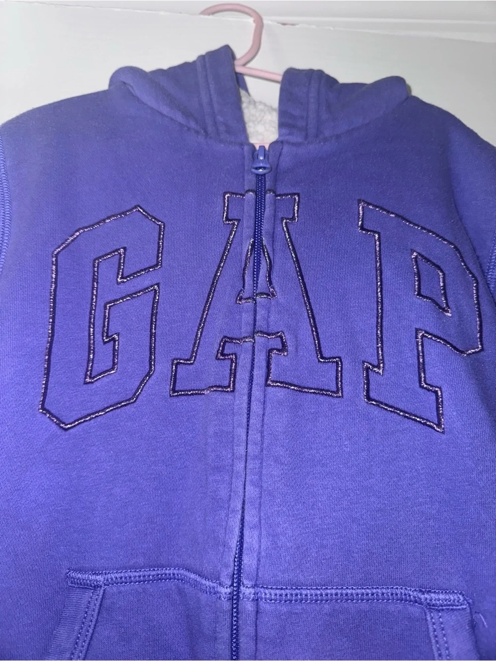 Gap Kids Girls Purple Sherpa Lined Zip Hoodie Logo Size L 10